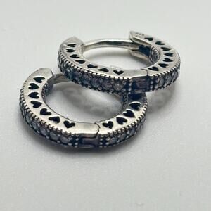 PANDORA Sparkle and Hearts Hoop CZ Earrings Sterling Silver 925